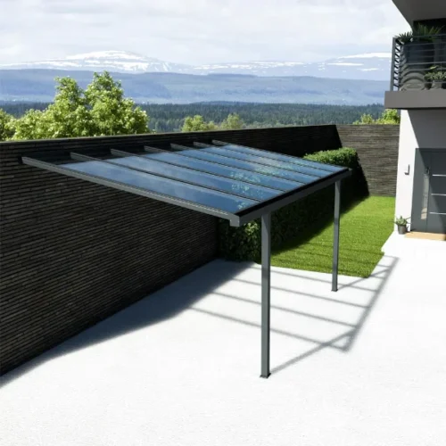 Aangebouwde aluminium carport met polycarbonaat dak